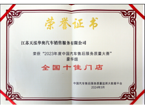 2023年度中國汽車售后服務質(zhì)量大賽”豪華品牌組“全國十佳門店”